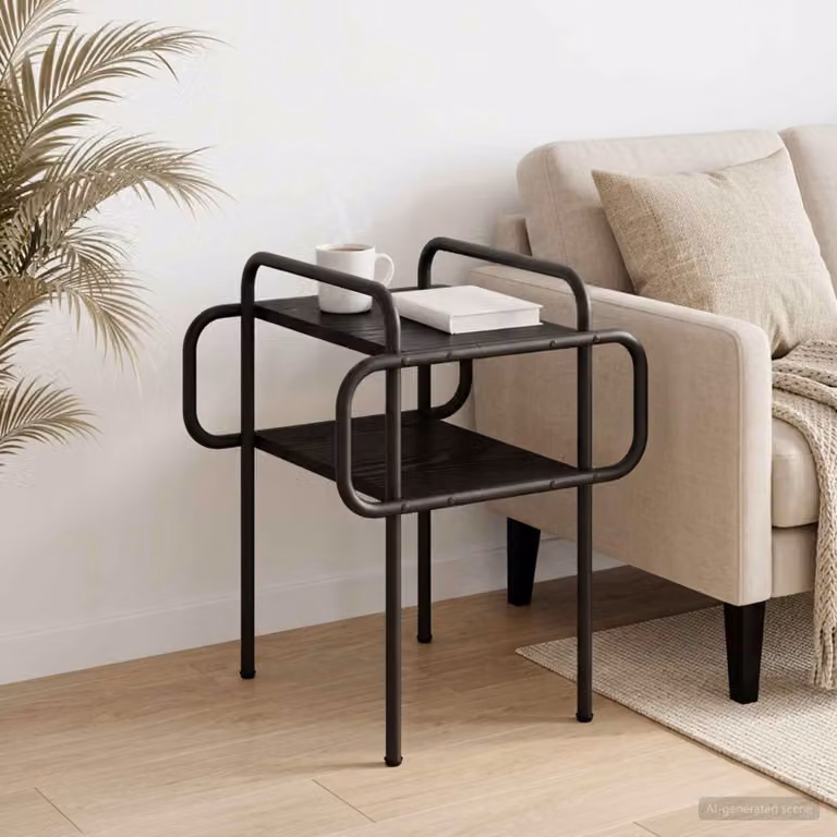 Tavolino da salotto moderno vidaXL in legno e metallo nero L/P/H: 40 x 40 x 51 cm