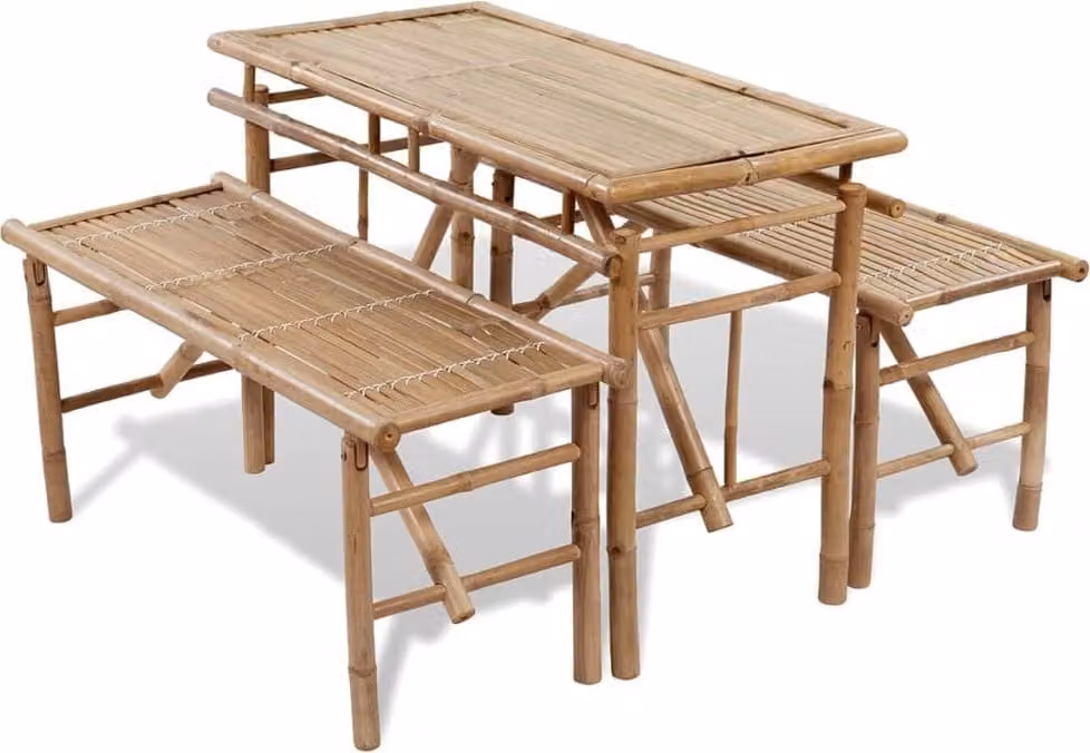 Maison Exclusive - Tavolo da esterno con 2 panche, 100 cm, in bambù