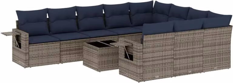 Set Divani da Giardino 11 pz con Cuscini Grigio in Polyrattan
