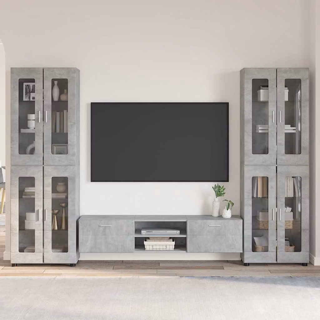 Set mobile TV moderno vidaXL FLORIN in 3 pezzi, Grigio, Legno e MDF, L: 150 cm, P: 39 cm, H: 30 cm – 1