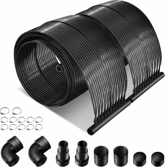 Set di 2 pannelli collettori solari per riscaldamento piscina in plastica nera, dimensioni: 3 x 0,75 m