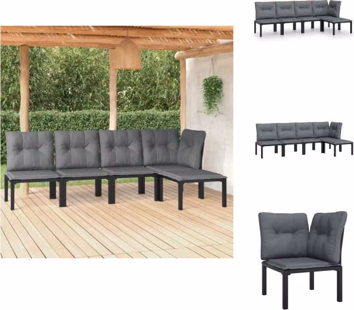 vidaXL Set di 5 pezzi da giardino in poly rattan nero e grigio - Set di mobili da giardino