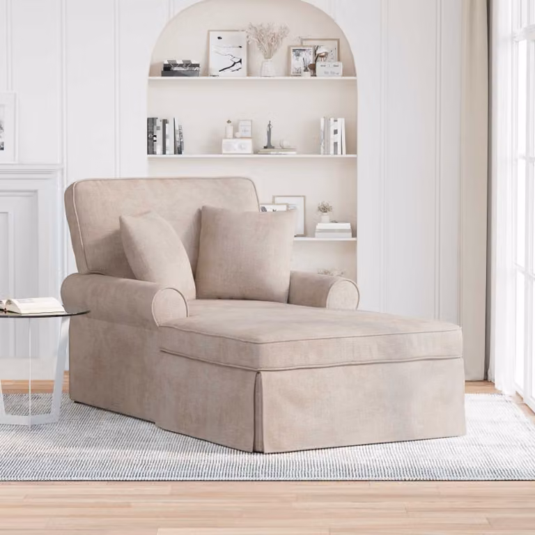 Chaise Longe vidaXL ARES con Cuscino e Gonna, Beige, L: 157 cm, P: 91 cm, H: 91 cm