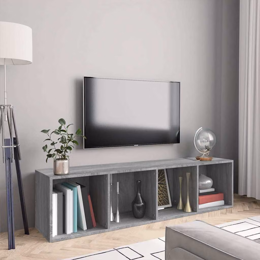 Libreria e Mobile TV vidaXL Grigio, in Legno Multistrato e MDF, da Appendere al Muro, L: 143 cm, P: 30 cm, H: 36 cm