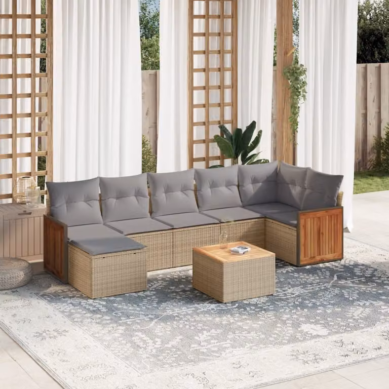 Maison Exclusive - Set Divano da Giardino 8 pz con Cuscini Beige in Polyrattan
