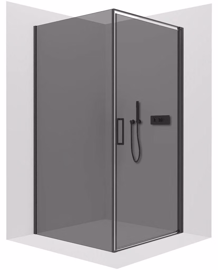 Cabina doccia Porte L/P - 8 mm - nera opaca, vetro grigio antracite - 90x90x195 cm - a battente