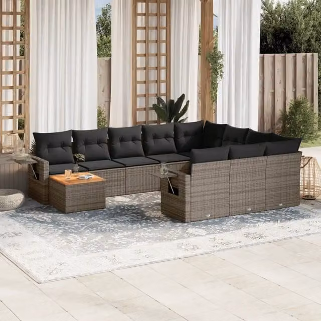 Set Divani da Giardino 11 pz con Cuscini in Polyrattan Grigio 3224751