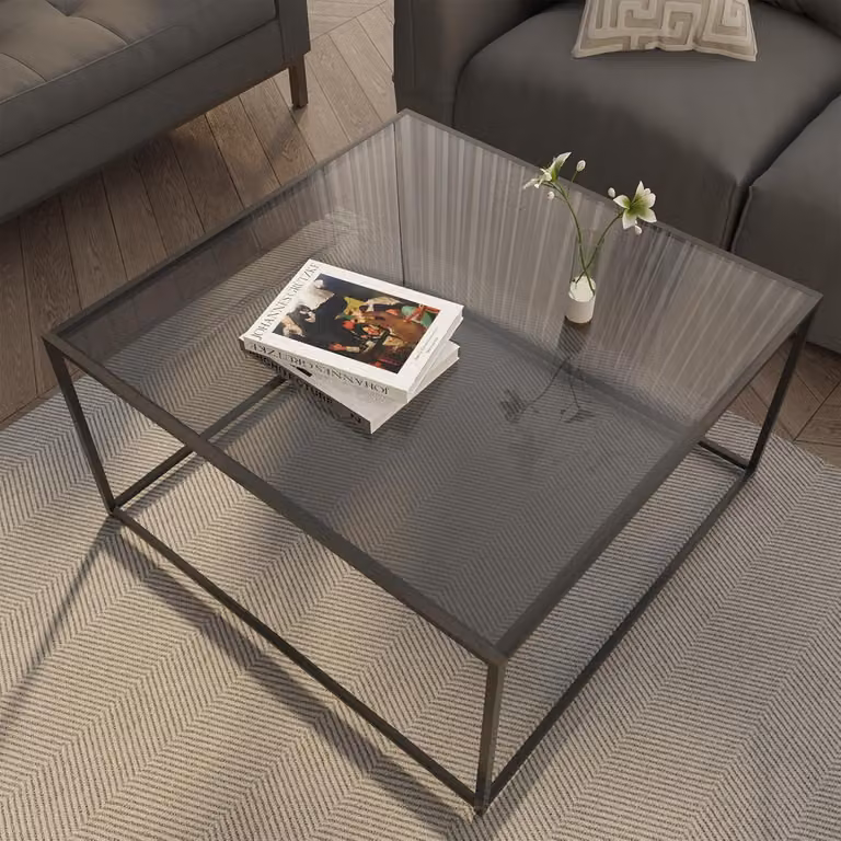 Tavolino da caffè, tavolino rotondo in vetro da 4 mm, nero, design moderno con struttura in metallo, ideale per soggiorno, balcone, ufficio. Tavolino in vetro
