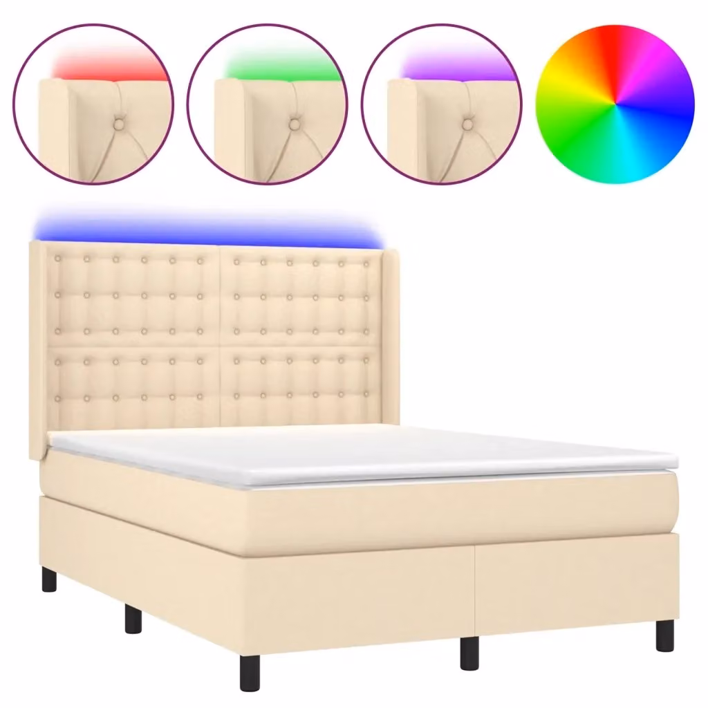 Letto Ibrido con Materasso a Molle Insacchettate vidaXL, Colore Beige e Bianco, con Illuminazione LED Sotto il Letto e Porta USB, L/P: 140 x 190 cm – 2