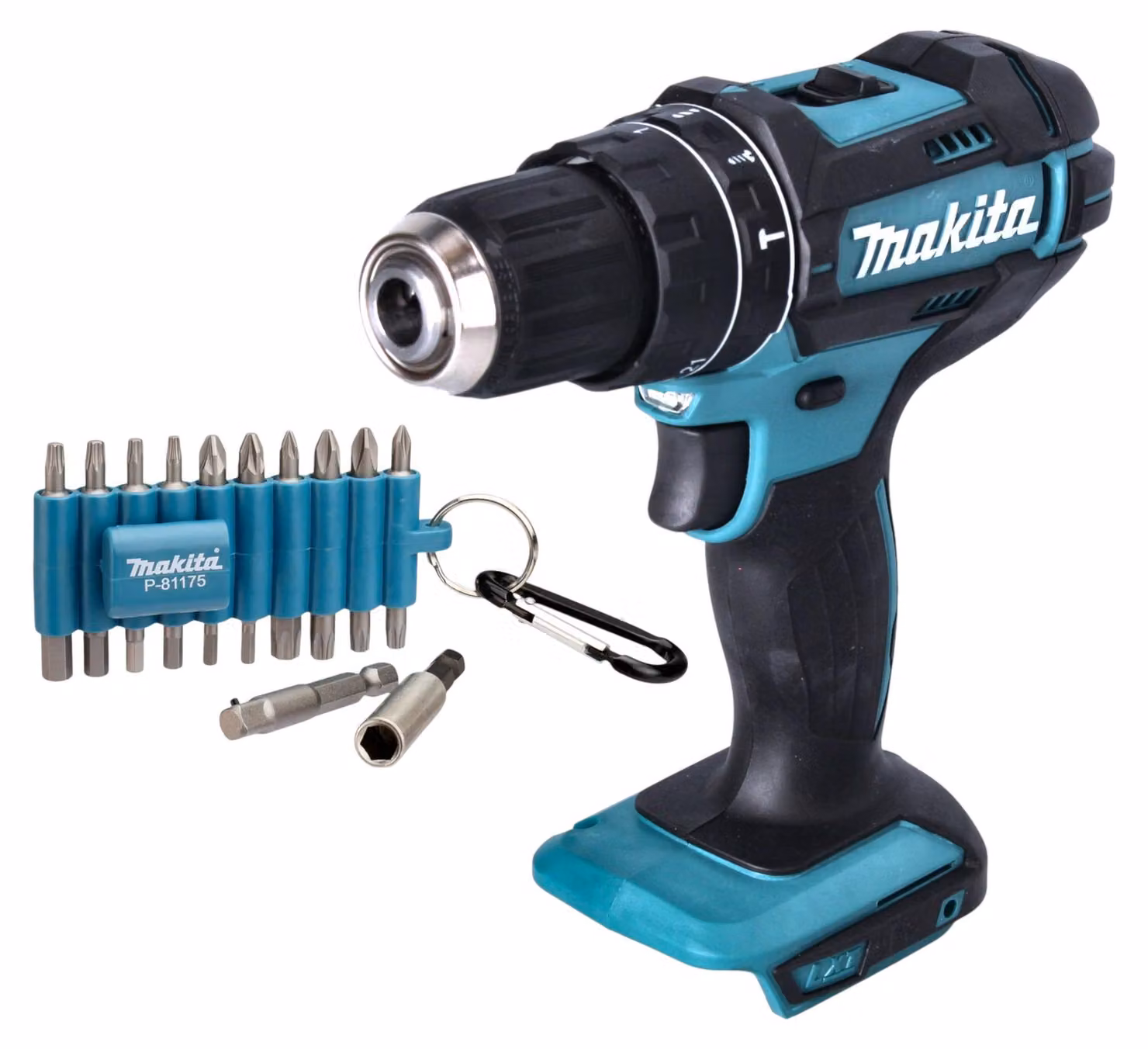 Trapano a percussione a batteria Makita DHP 482 Z 18 V 62 Nm + set di punte da 22 pezzi - senza batteria, senza caricabatterie
