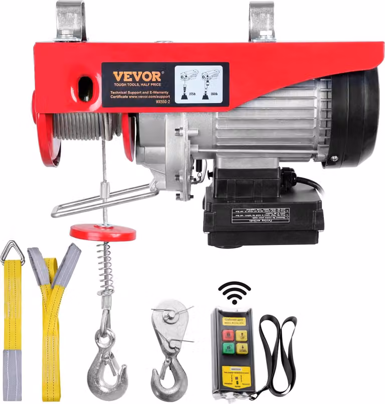 Verricelli elettrici da 250 kg, con un'altezza di sollevamento di 12 metri, potenza di 510 W, con telecomando a distanza