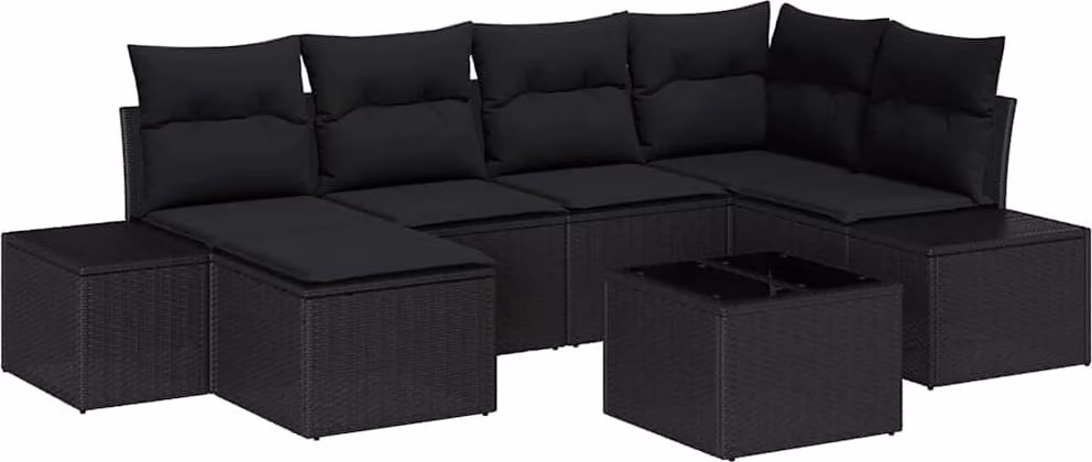 Set Divano da Giardino con cuscino 6 pcs Nero polyrattan