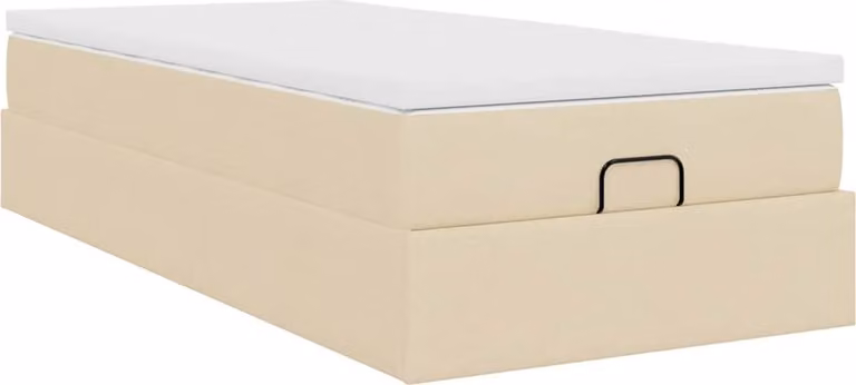 Struttura Letto Pouf con Materasso Crema 90x200 cm in Tessuto