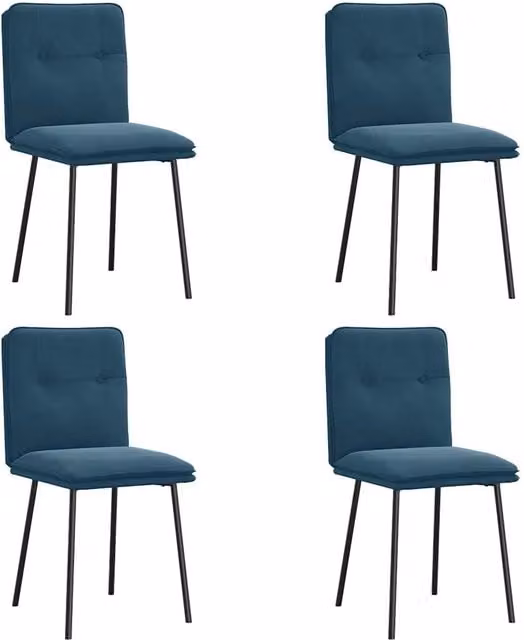 Set di 4 sedie da pranzo moderne in velluto blu con struttura in metallo e legno