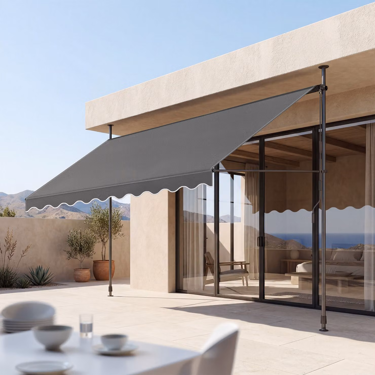 Tenda a morsetto Tectake con manovella e altezza regolabile, nero/grigio, L: 400 cm, H: 180 cm – 3