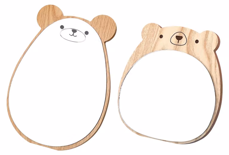 Set di 2 specchietti per bambini con motivo orso, in legno, 20,5 x 15 cm