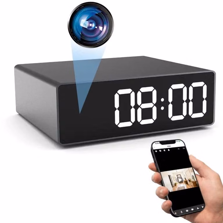 Mini Orologio Telecamera iUni IP33, Full HD, 150°, Visione Notturna, Visualizzazione Live sul telefono, Slot per scheda