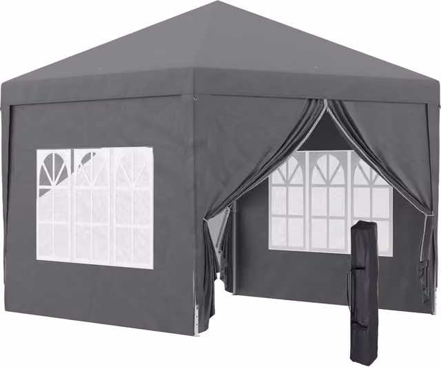 Gazebo da Giardino Pieghevole Giordanoshop in Acciaio e Poliestere Grigio L/P: 300 x 300 cm, H: 258 cm