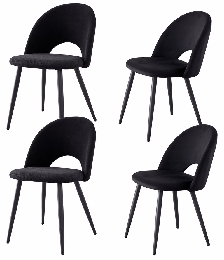 Set di 4 sedie da pranzo - Stile nordico - Imbottitura confortevole - Design traforato - Gambe in metallo - Colore nero