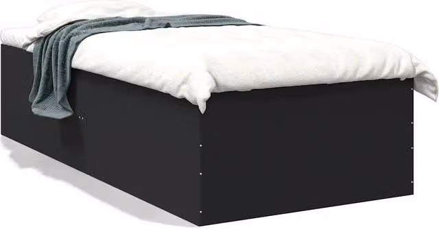Letto singolo moderno in legno multistrato nero con doghe in legno L/P/H: 200 x 90 x 45 cm