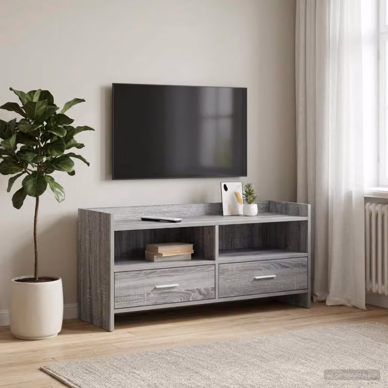 Mobile TV vidaXL moderno in legno ingegnerizzato e metallo, colore grigio, L 100 cm x P 33 cm x H 47 cm