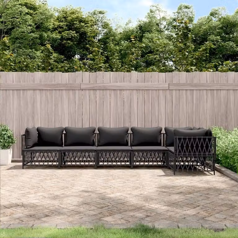 The Living Store Set da giardino da 6 pezzi con cuscini in acciaio antracite