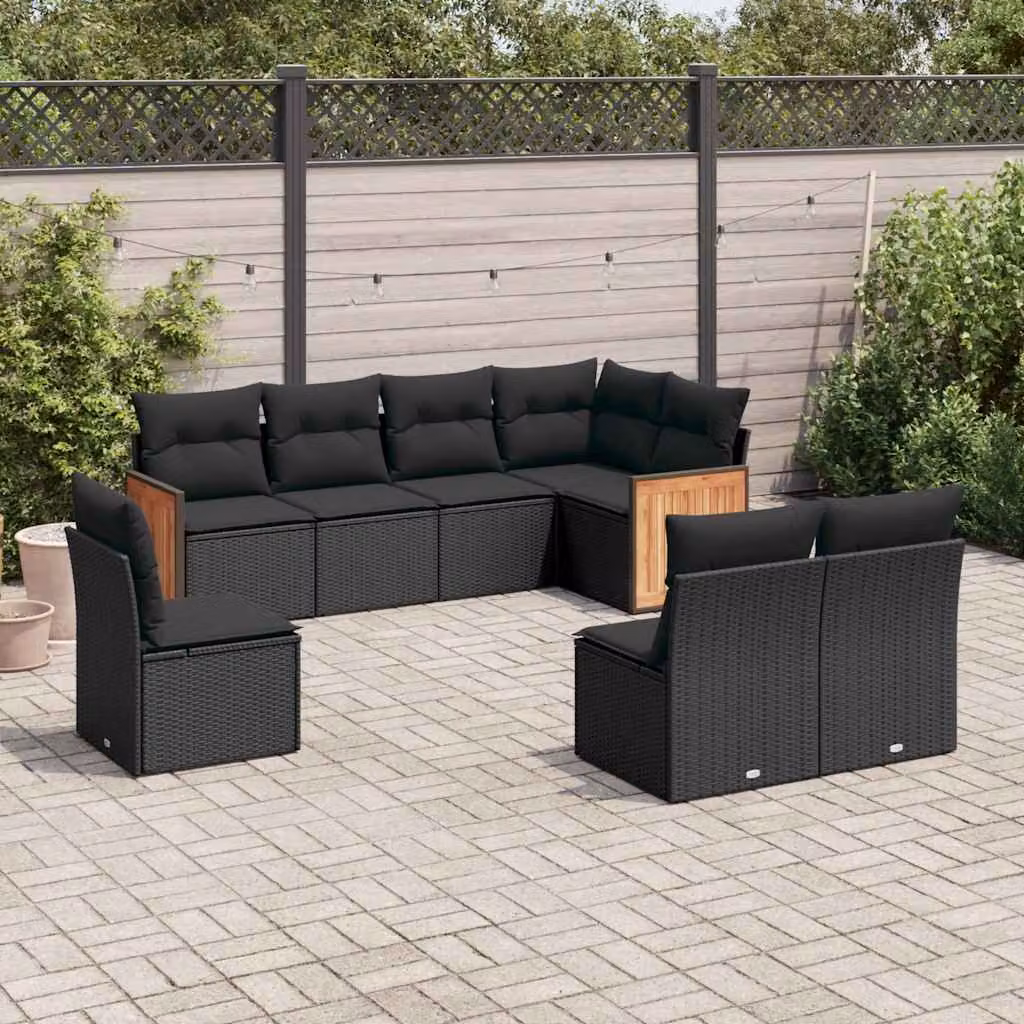 vidaXL Set Divani da Giardino a L in Polyrattan Nero con 8 Cuscini Imbottiti e Rivestimenti Rimovibili – 1
