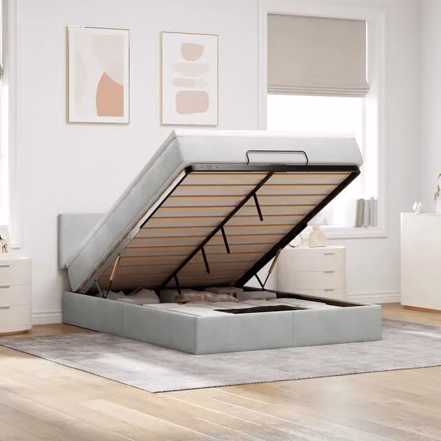 Letto con contenitore a sollevamento vidaXL in velluto con materasso L: 140 cm, P: 200 cm, H: 88 cm
