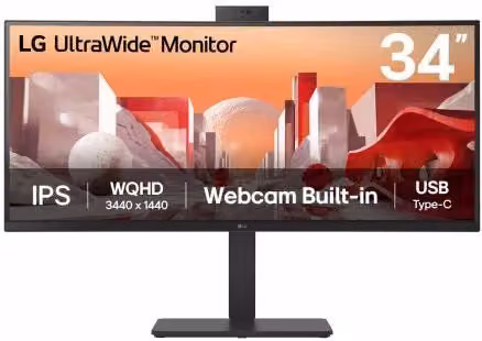 Monitor LG UltraWide Curvo da 34 pollici IPS con risoluzione UWQHD 3440 x 1440 pixel, 60Hz, Nero 34BA85QE-B.AEU
