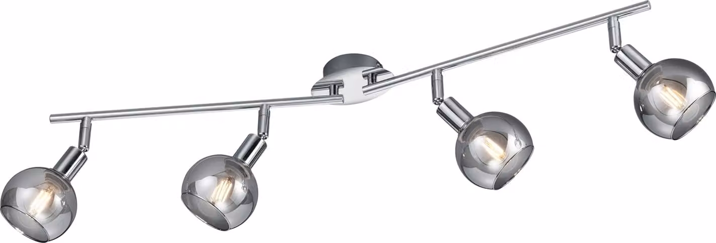 Lampadario - Larghezza 85 cm - 4 luci - Colore cromato - Vetro fumé - Metallo