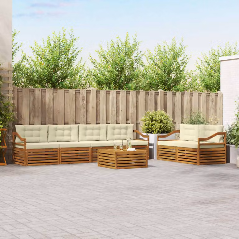 Set di divani da esterno vidaXL 7 pezzi in legno di acacia con cuscini, beige e marrone