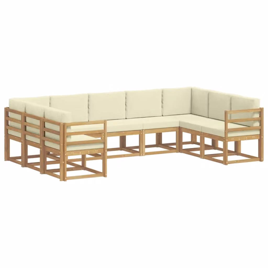 Set di divani da esterno a L vidaXL in legno di acacia con cuscini Bianco e Beige – 2