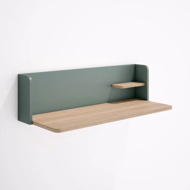 Scrivania da parete Herdasa effetto noce chiaro e verde L 90 x P 35 x H 25 cm – 1