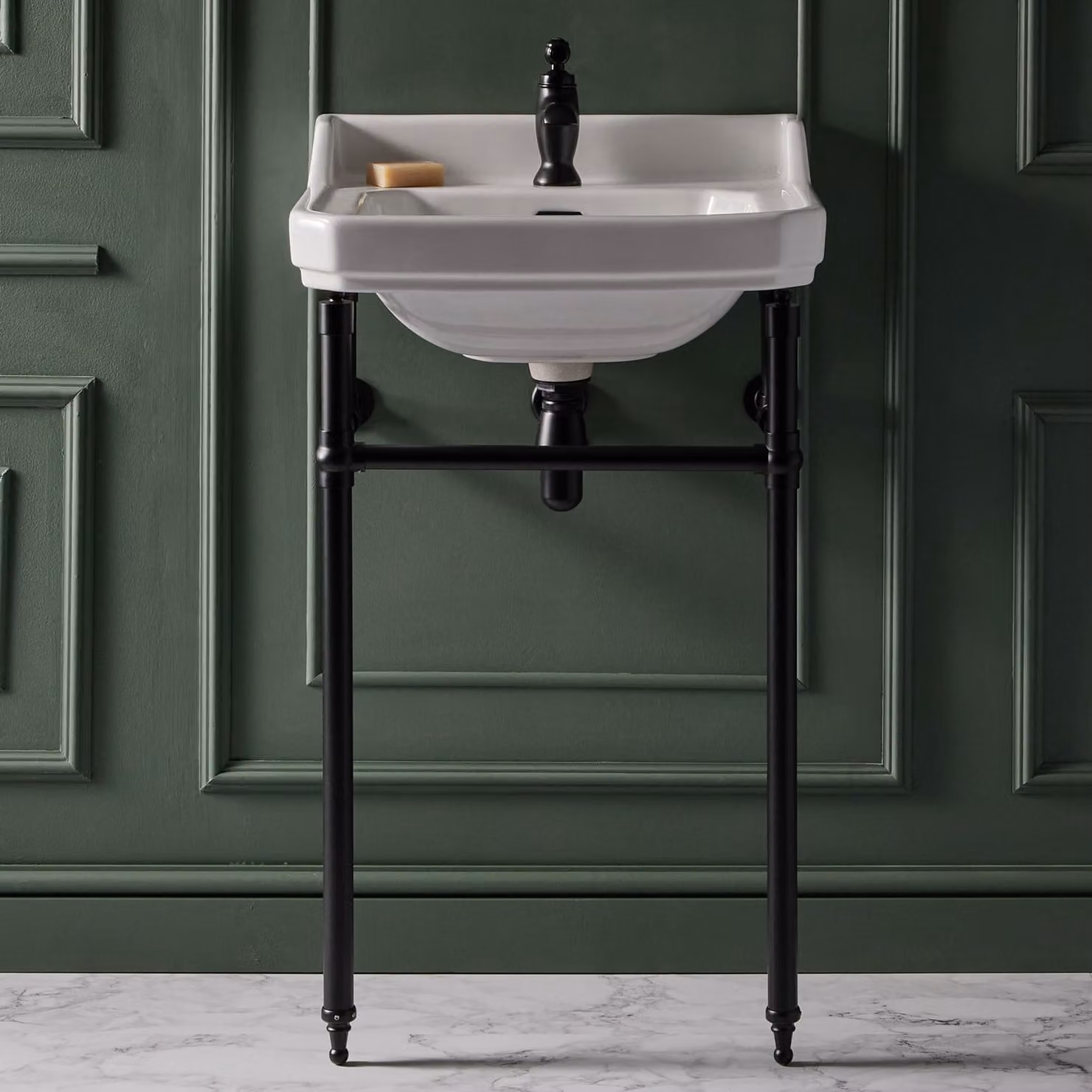 Consolle con Lavabo e Struttura Tradizionale 515mm Nera - 1 Foro per Rubinetteria - Richmond