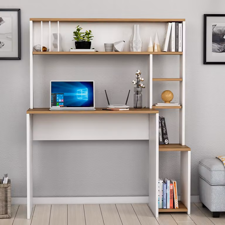 HOMIDEA Olivia Scrivania per computer - Scrivania con ripiani dal design moderno 45T x 114B x 139H (Olivia - Bianco)