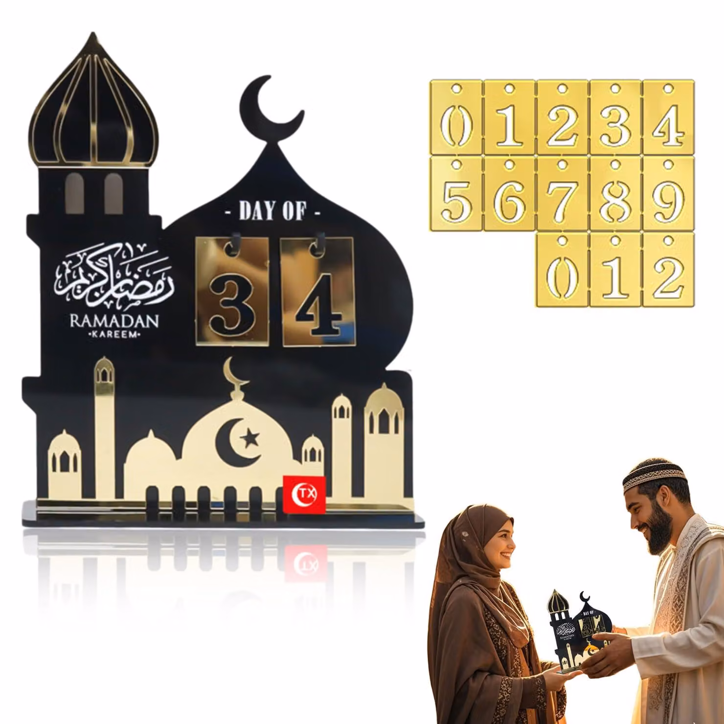 Calendario dell'Avvento per il Ramadan, in legno, 1 pezzo, colore nero, 21,9 cm