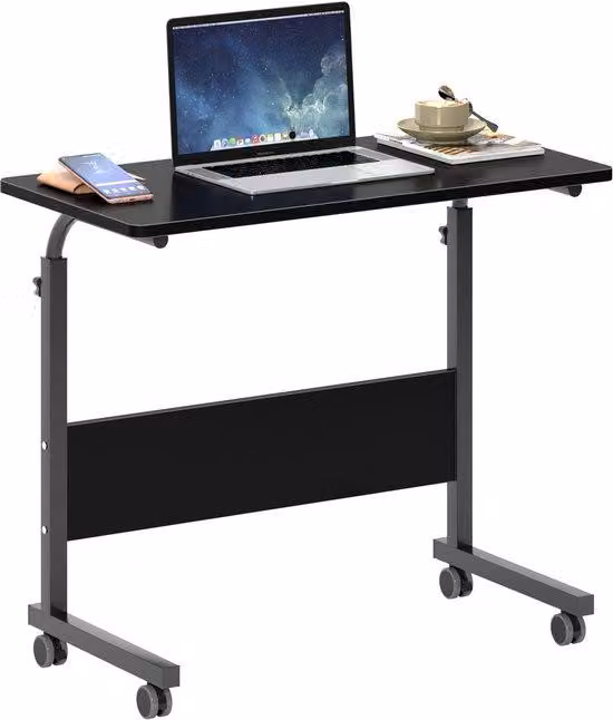 Tavolino con computer da escursione dotato di rotelle, ideale per lavorare, leggere e studiare