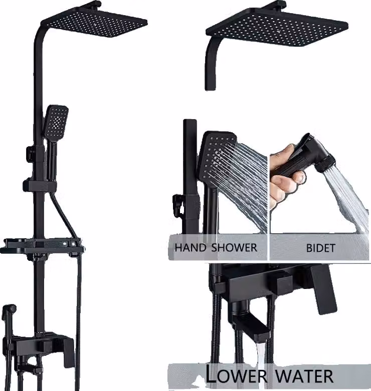 Set di miscelatori per doccia a parete, comando monocomando, elegante finitura cromata, 4 vie ABS nero