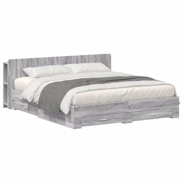 vidaXL Telaio del letto moderno con cassetti in legno ingegnerizzato, colore grigio, L/P/H: 200 x 200 x 221,5 cm