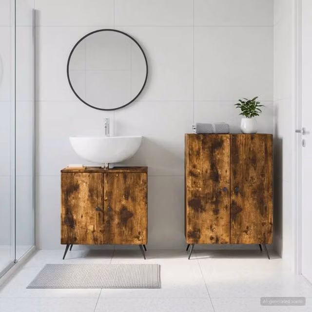 Set di mobili da bagno moderno vidaXL composto da mobile lavabo e mobile contenitore in legno marrone opaco L/P/H: 80,0 x 59,5 x 31,5 cm