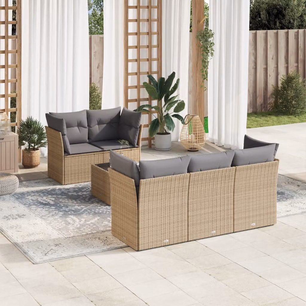 Set Divano da Giardino vidaXL 6 pz a Forma a L con Tavolino, Cuscini Beige e Grigio, Struttura in Metallo e Polyrattan – 1