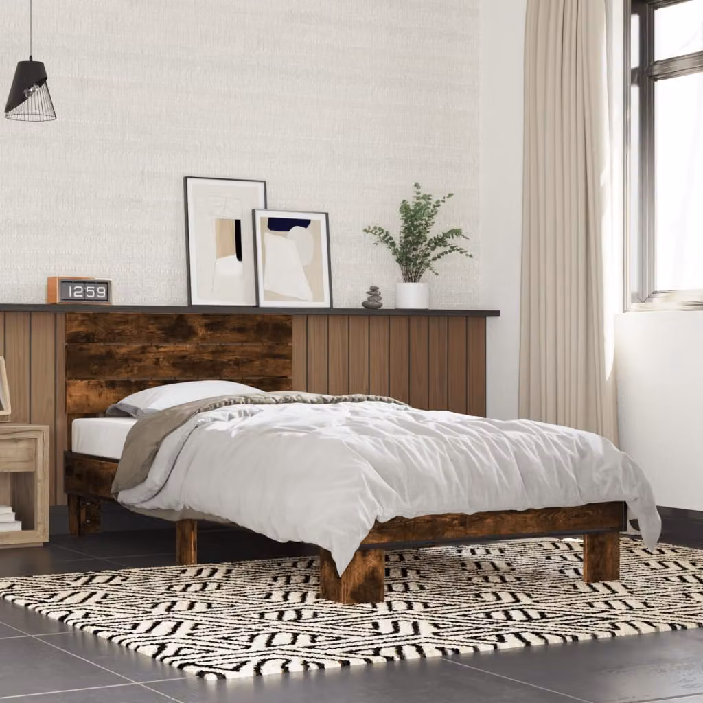 vidaXL Giroletto in Rovere Fumo e Metallo con Doghe Fisse, L/P/H: 90 x 200 x 203 cm