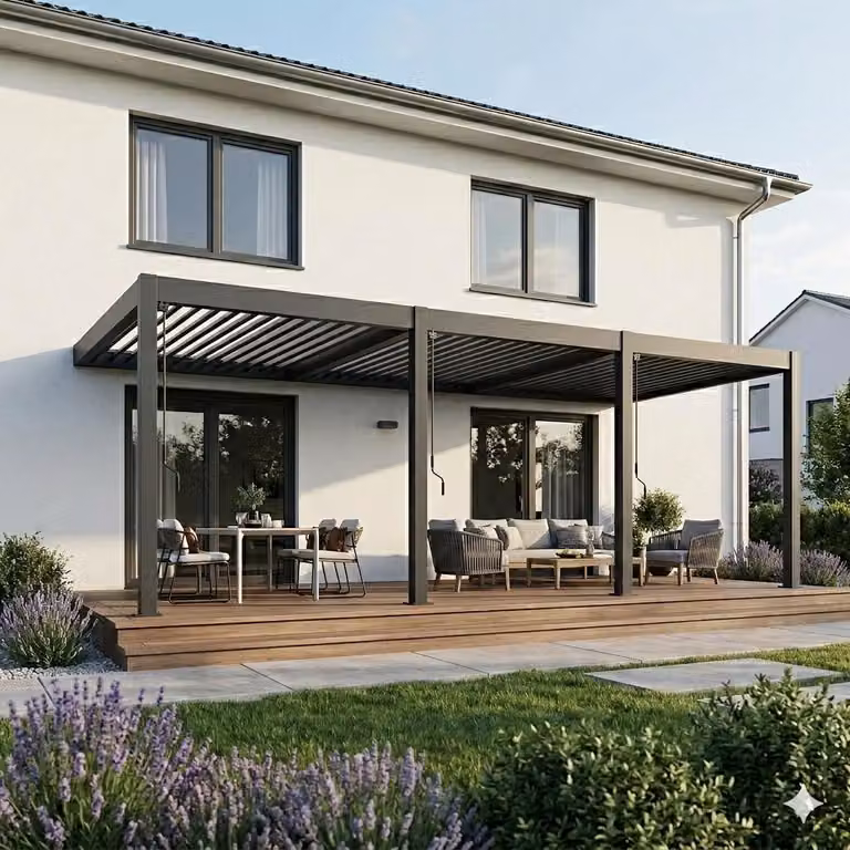 Pergola da parete Weide Classic in alluminio 3x9 m con tetto a lamelle antracite