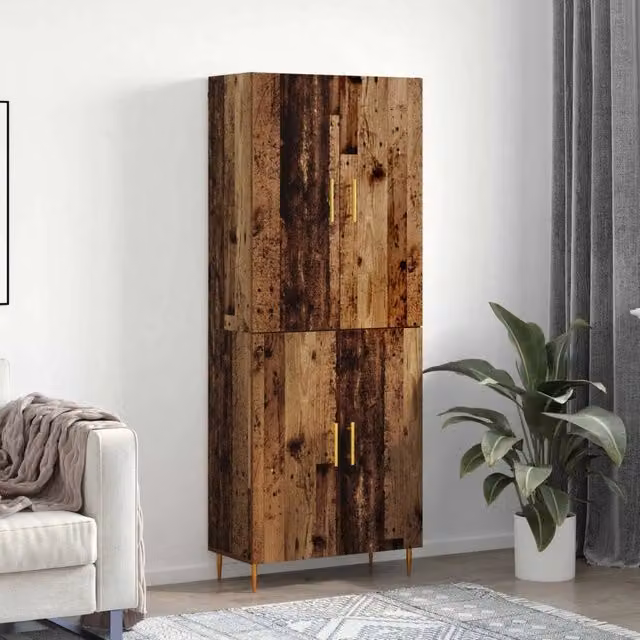 Credenza moderna vidaXL in legno ingegnerizzato marrone e oro con design astratto, L: 69,5 cm, P: 34 cm, H: 180 cm
