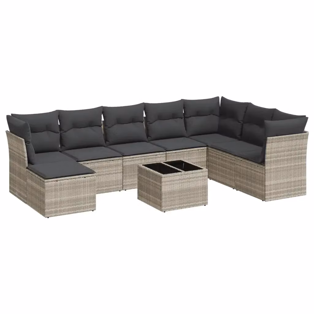 vidaXL Set Divano da Giardino a L in Polyrattan Grigio con Cuscini e Tavolino da 9 Pezzi – 2