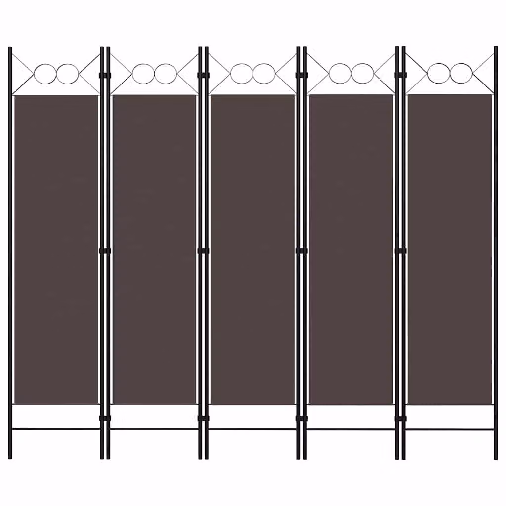 Paravento a 5 Pannelli vidaXL con Design Geometrico, Marrone, L: 200 cm, H: 180 cm