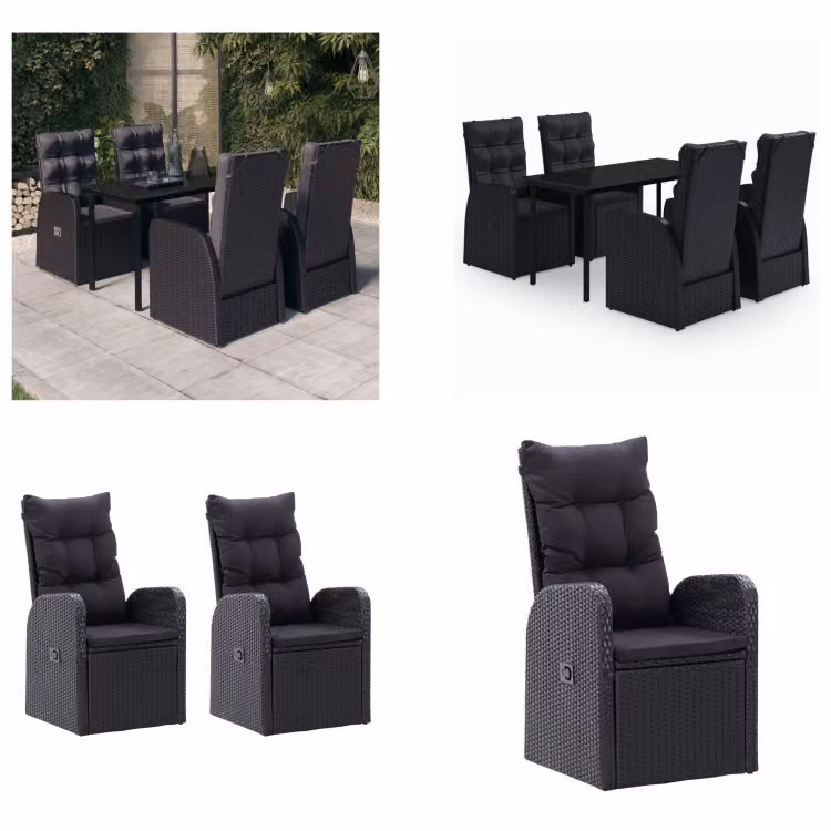 vidaXL Set da pranzo da giardino 5 pezzi con cuscini nero - Set da pranzo da giardino - Set da pranzo da giardino - Set di mobili da giardino - Set di mobili da giardino