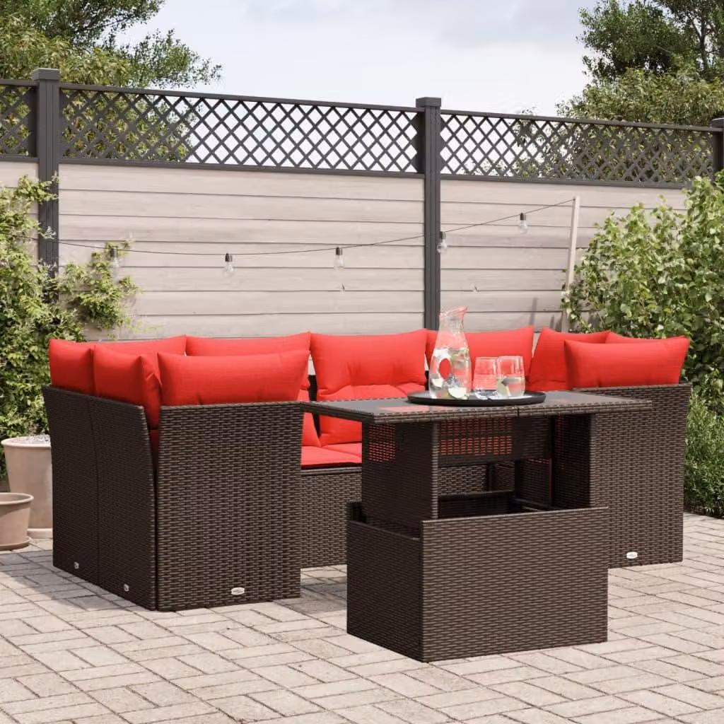Maison Exclusive - Set di 7 pezzi per giardino con cuscini, marrone, polyrattan