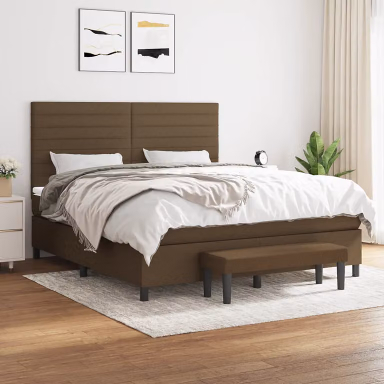 vidaXL Giroletto a Molle Ibrido con Materasso in Tessuto Marrone e Bianco L/P/H: 160 x 200 x 128 cm