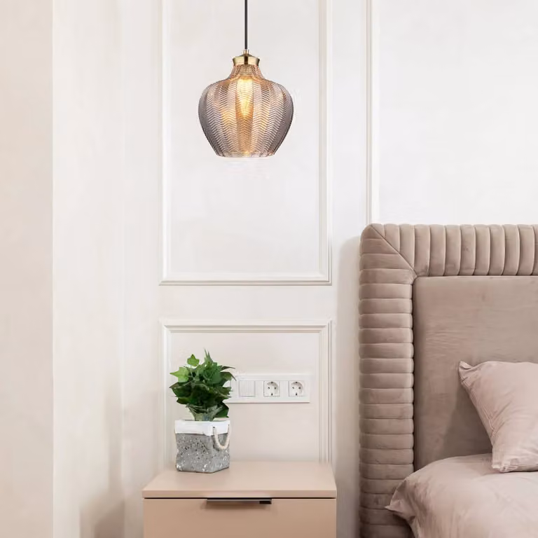 Globo Lampada a sospensione in vetro Jessica, dimmerabile, Alluminio / Grigio / Zincato, Soggiorno / Sala da pranzo, Vetro, Lampada a sospensione